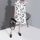Short-sleeve Dotted A-line Dress White - One Size
