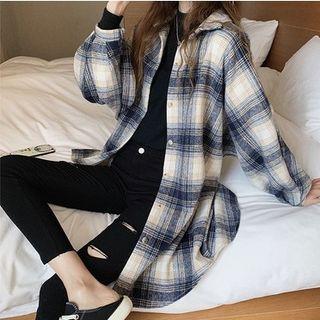 Long-sleeve Plaid Midi Shirt