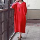 Linen Long-sleeve Midi Dress
