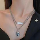Square Checker Pendant Layered Necklace Silver - One Size