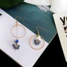 Non-matching Floral Hoop Dangle Earring Blue - One Size