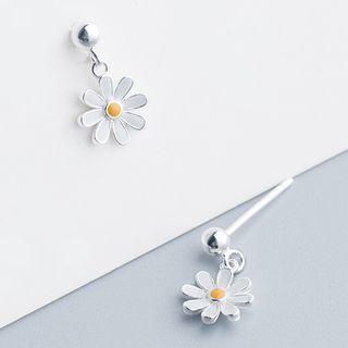 925 Sterling Silver Flower Dangle Earring 1 Pair - S925 Sterling Silver - White & Yellow - One Size