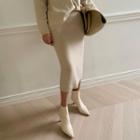 Wool Blend Knit Midi Skirt Light Beige - One Size