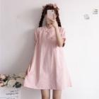 Short-sleeve Frog Buttoned A-line Dress Pink - One Size