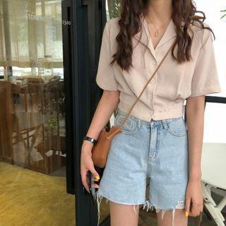 Sort-sleeve V-neck Blouse