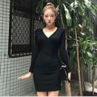 Wrap-front Rib-knit Bodycon Dress