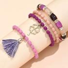 Set Of 4: Beaded Bracelet Ab508 - Set - Purple & Pink - One Size