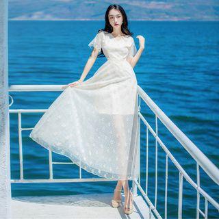 Short-sleeve Maxi A-line Dress