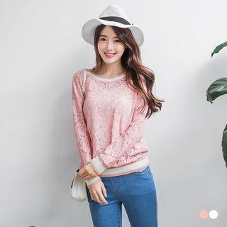 Long Sleeve Lace Cutout Top