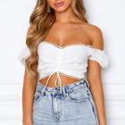 Embroidered Eyelet Drawstring Crop Top