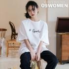 Plus Size Drop-shoulder Letter-printed T-shirt