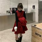 Set: Woolen Mini A-line Pinafore Dress + Jacket