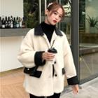 Color Block Button Coat As Shown In Figure - One Size
