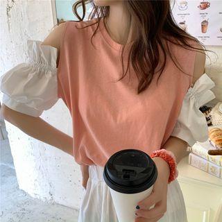 Cold-shoulder Ruffled T-shirt