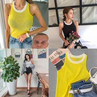 Ringer Halter Slim-fit Knit Top