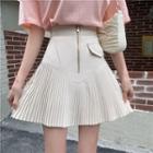 Plain Zip Pleated Mini Skirt