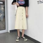High-waist Single Breasted Denim Midi Skirt