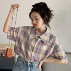 Short-sleeve Plaid Shirt Plaid - Multicolor - One Size