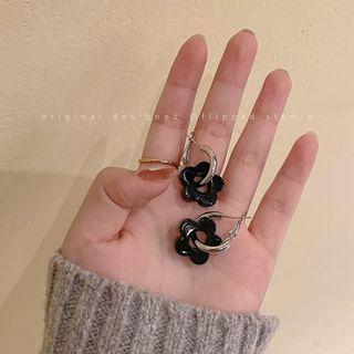 Flower Fabric Dangle Earring 1 Pair - Earrings - Flower - Black - One Size