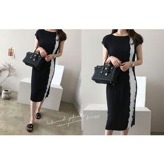 Cap-sleeve Plated Midi Dress