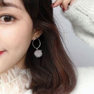 925 Sterling Silver Pom Pom Drop Earring 1 Pair - Gray - One Size