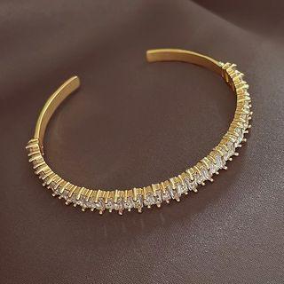 Rhinestone Alloy Open Bangle Gold - One Size