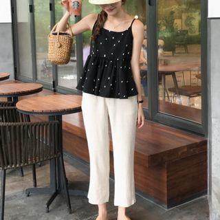 Dotted Camisole Top / Cropped Straight-cut Pants