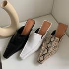 Spool-heel Croc-grain Mules