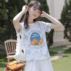 Short-sleeve Tie-dyed Biscuit Print T-shirt