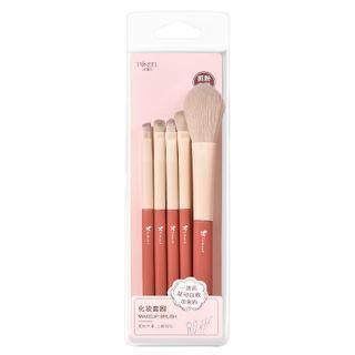 Set Of 5: Makeup Brush (various Designs) Set Of 5 - White & Pink - One Size