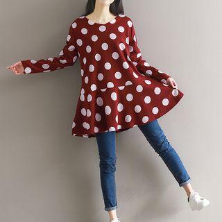 Long-sleeve Dotted Ruffle A-line Dress
