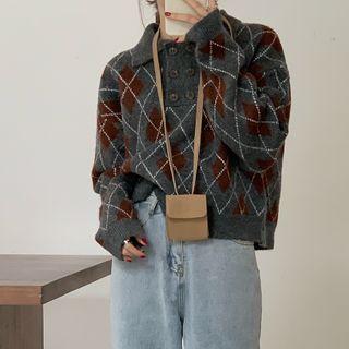 Collared Argyle Print Sweater