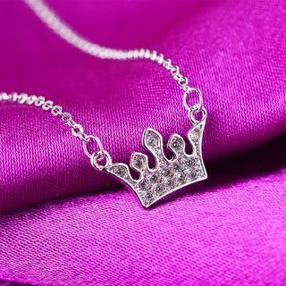 Crown Rhinestone Pendant Sterling Silver Necklace Silver - One Size