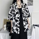 Flower-print Short-sleeve Button-down Shirt