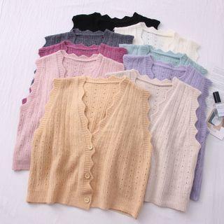 Eyelet Button-down Knit Vest In 9 Colors