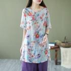 Short-sleeve Floral Print Tunic Blouse