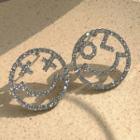 Rhinestone Smiley Earring 1 Pair - Silver Needle - Non-matching - Silver - One Size