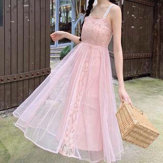 Sleeveless Overlay A-line Midi Dress