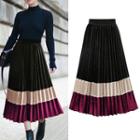 Color Block Accordion Pleat Midi Skirt