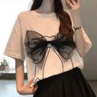 Short-sleeve Bow Front T-shirt White - One Size