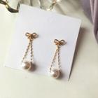 Alloy Bow Faux Pearl Dangle Earring 1 Pair - S925 Silver - As Shown In Figure - One Size