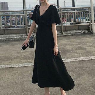 Short-sleeve Ruffle A-line Midi Dress