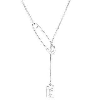 Safety Pin & Tag Pendant Sterling Silver Necklace Pin - One Size