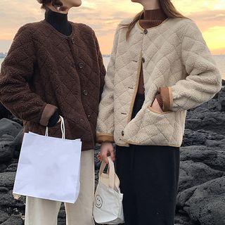 Long-sleeve Argyle Faux Fur Cardigan