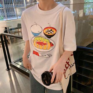 Meal Print Elbow-sleeve T-shirt