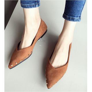 Studded Pointed Faux Suede Flats