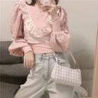 Set: Long-sleeve Mock-neck Crop Top + Cropped Blouse