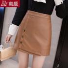 Wrap Faux Leather A-line Skirt