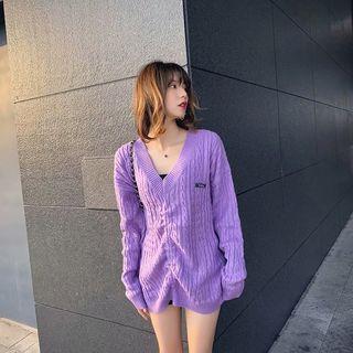 Long-sleeve V-neck Cable-knit Top