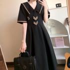 Short-sleeve Tie Front A-line Dress